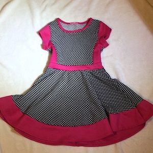 Girls Black and White Polka Dot with Hot Pink Trim Dress